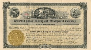 Windfall Placer Mining and Development Co. - Stock Certificate